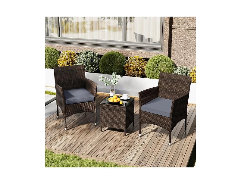 Boyel Living 3 Pieces Outdoor Conversation Set with Cushioned Seat and Glass Tabletop