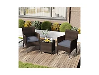 Boyel Living 3 Pieces Outdoor Conversation Set with Cushioned Seat and Glass Tabletop