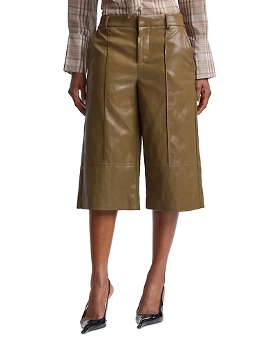 Avec Les Filles Women's Wide-Leg Low-Rise Faux Leather Shorts