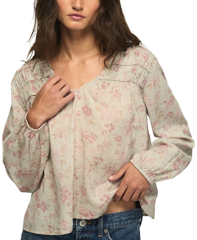 Lucky Brand Women's Ruched Floral-Print Peasant Blouse