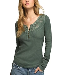 Lucky Brand Women's Lace Yoke Long-Sleeve Henley