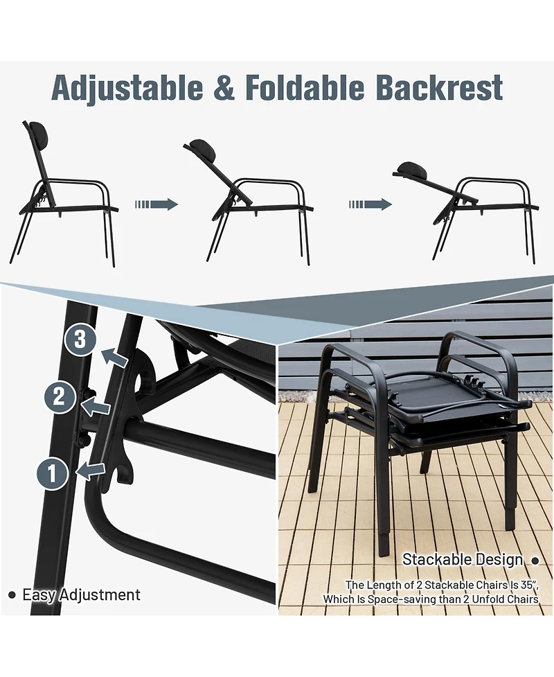 Gymax 3Piece Outdoor Bistro Set Patio Conversation with Adjustable Backrest