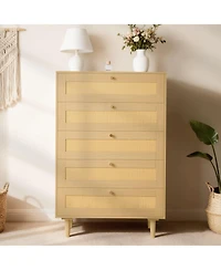 Slickblue 5 Drawer Rattan Dresser with Storage for Bedroom and Hallway