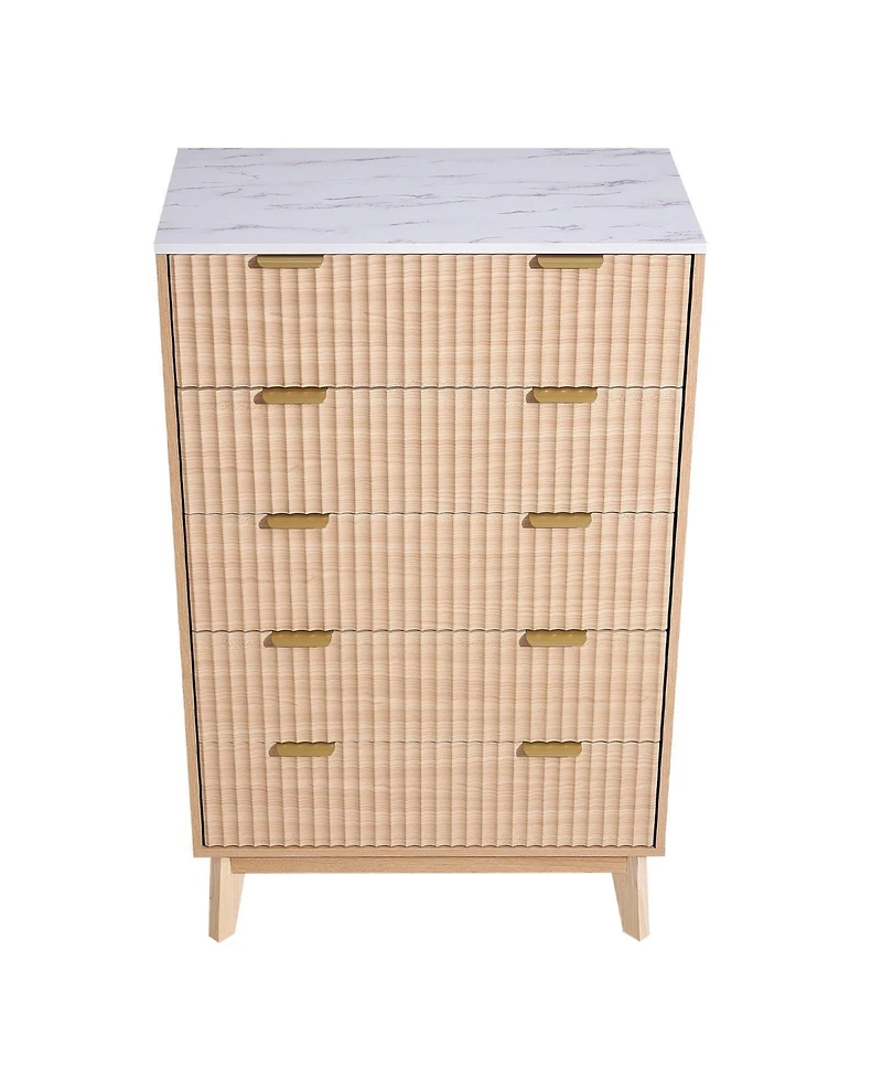 Slickblue 5 Drawer Fluted Dresser with Storage for Bedroom and Hallway