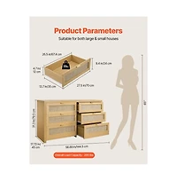 Slickblue 6 Drawer Rattan Dresser with Storage for Bedroom and Hallway