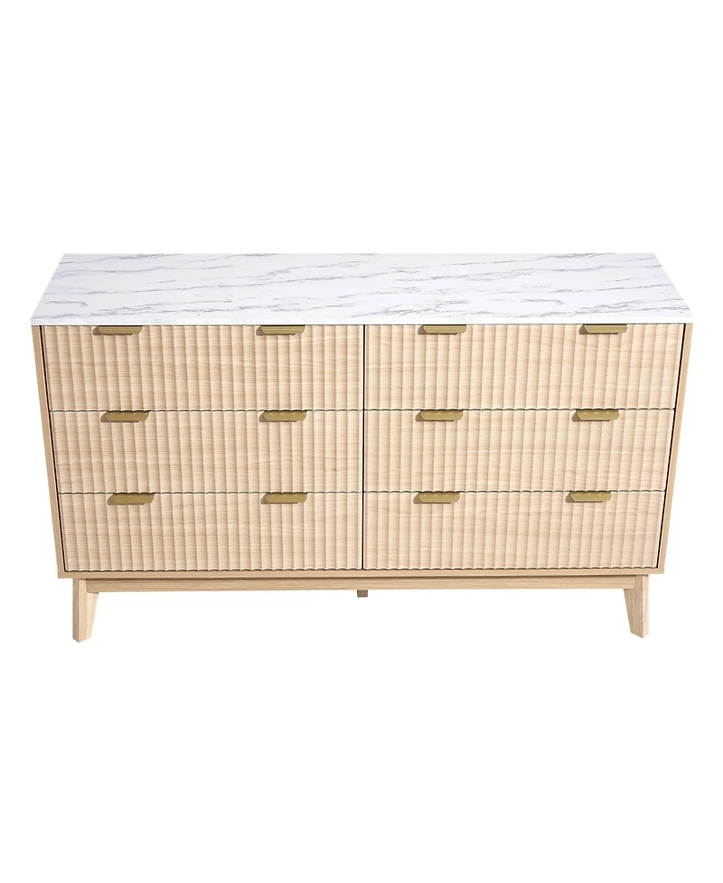 Slickblue 6 Drawer Fluted Dresser Chest for Bedroom and Living Room
