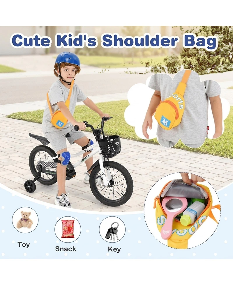 Hongge 16-Inch Kids Bike with Carbon Steel Frame, Coaster and Hand Brakes, Complete Protective Set, 100 lb Capacity, Ages 4-7