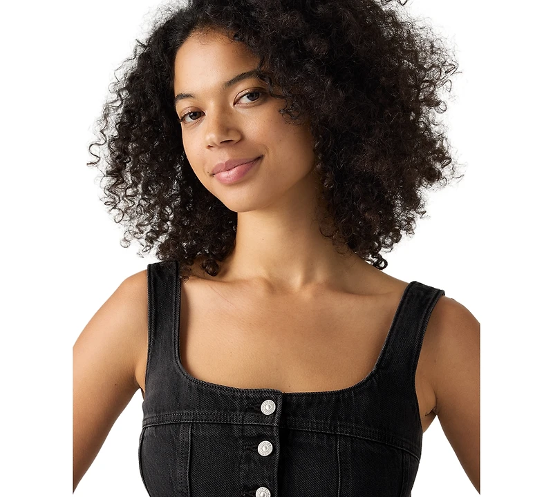 Levi's Women's Audra Seamed Top Cap Sleeveless Square Neck Crop Denim