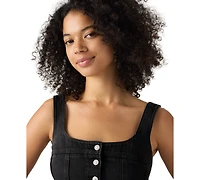Levi's Women's Audra Seamed Top Cap Sleeveless Square Neck Crop Denim
