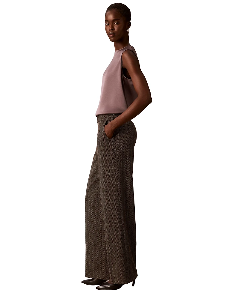 Calvin Klein Women's Pull-On Wide-Leg Herringbone Pants