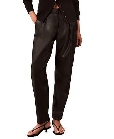 Calvin Klein Women's Faux Leather High-Rise Pleated Barrel Leg Pants