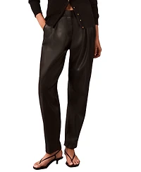 Calvin Klein Women's Faux Leather High-Rise Pleated Barrel Leg Pants
