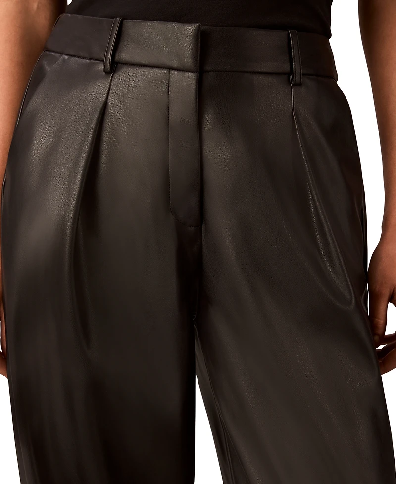 Calvin Klein Women's Faux Leather High-Rise Pleated Barrel Leg Pants