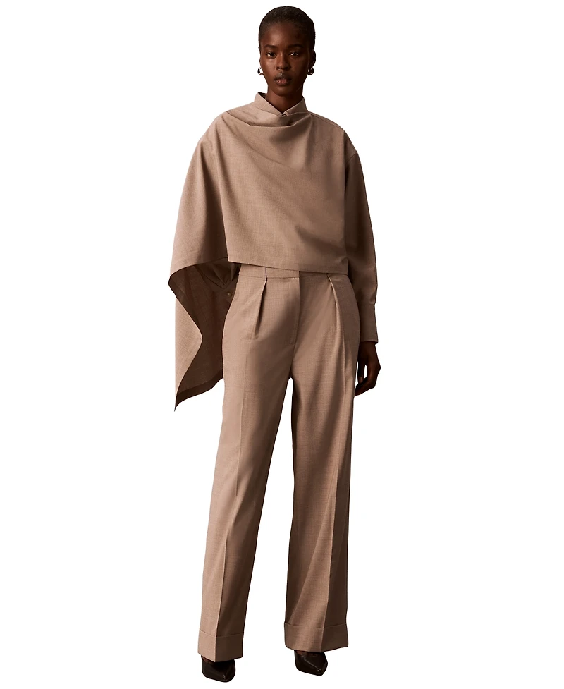 Calvin Klein Women's Long-Sleeve Point-Collar Scarf-Draped Front Blouse