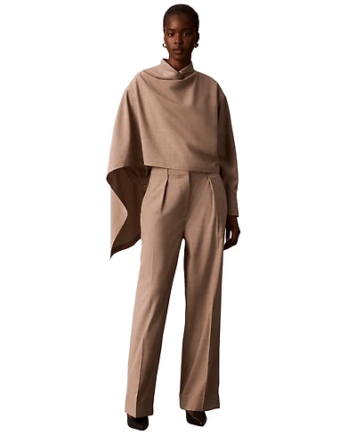 Calvin Klein Women's Long-Sleeve Point-Collar Scarf-Draped Front Blouse