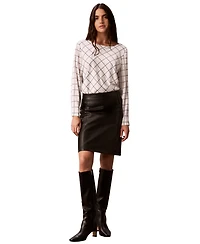 Calvin Klein Women's Plaid Long-Sleeve Cowl-Back Blouse
