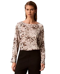Calvin Klein Women's Boat Neck Button-Front Long-Raglan-Sleeve Blouse