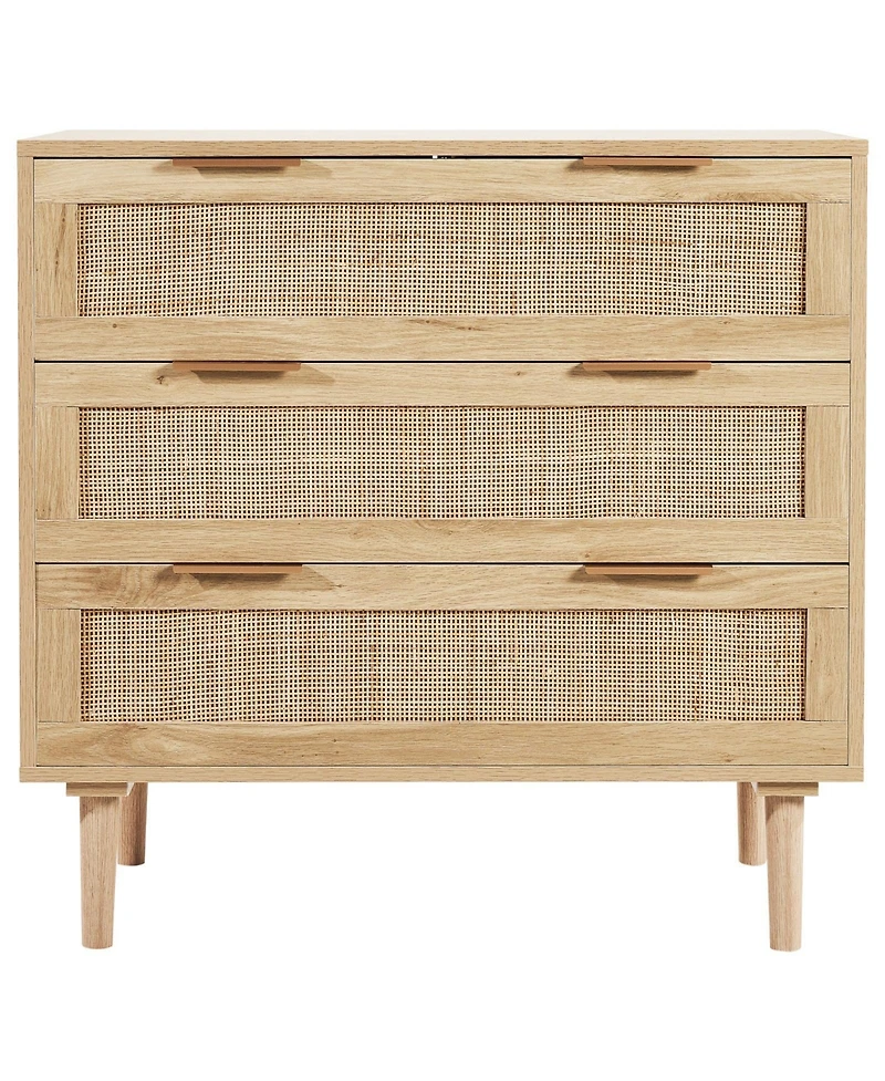 Slickblue Modern Rattan Storage Dresser with 3 Drawer Organizer Design