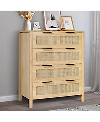 Slickblue 4 Drawer Rattan Dresser with Spacious Storage for Bedroom