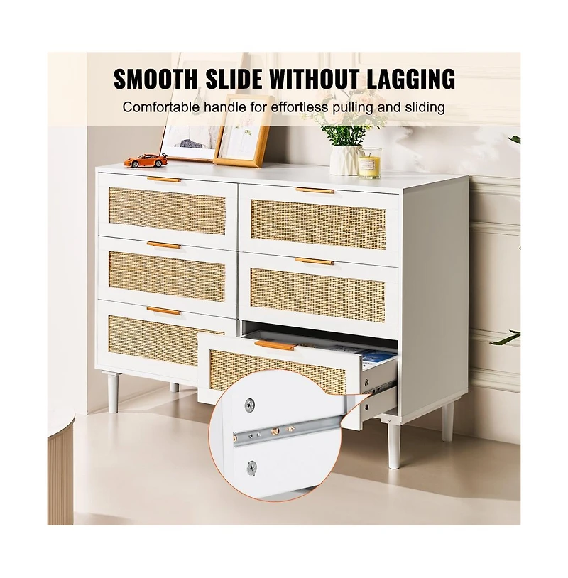 Slickblue 6 Drawer Rattan Dresser with Spacious Storage for Bedroom