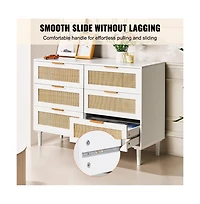 Slickblue 6 Drawer Rattan Dresser with Spacious Storage for Bedroom