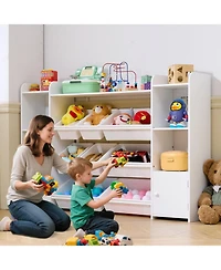 Slickblue Large Kids Toy Organizer with Bookshelf and 8 Flexible Storage Bins