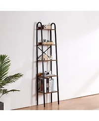 Slickblue Tall Narrow Metal Bookcase with Rustic Open Shelves