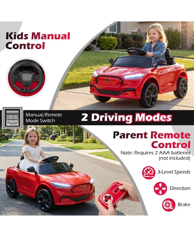 Hongge 12V Electric Coupe Ride-On with Parent Control, 36" x 22" x 17", Ages 3-8