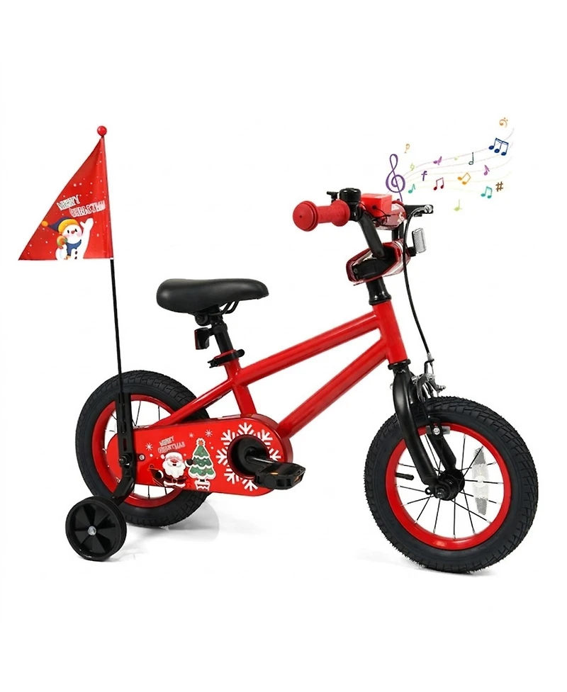 Hongge 12-Inch Metal Kids Bike with Safety Flag and Training Wheels, Ages 3+