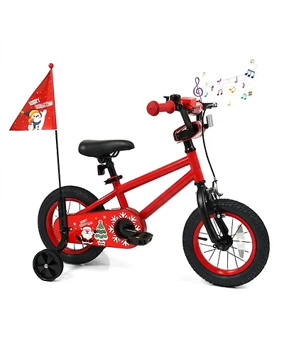 Hongge 12-Inch Metal Kids Bike with Safety Flag and Training Wheels, Ages 3+