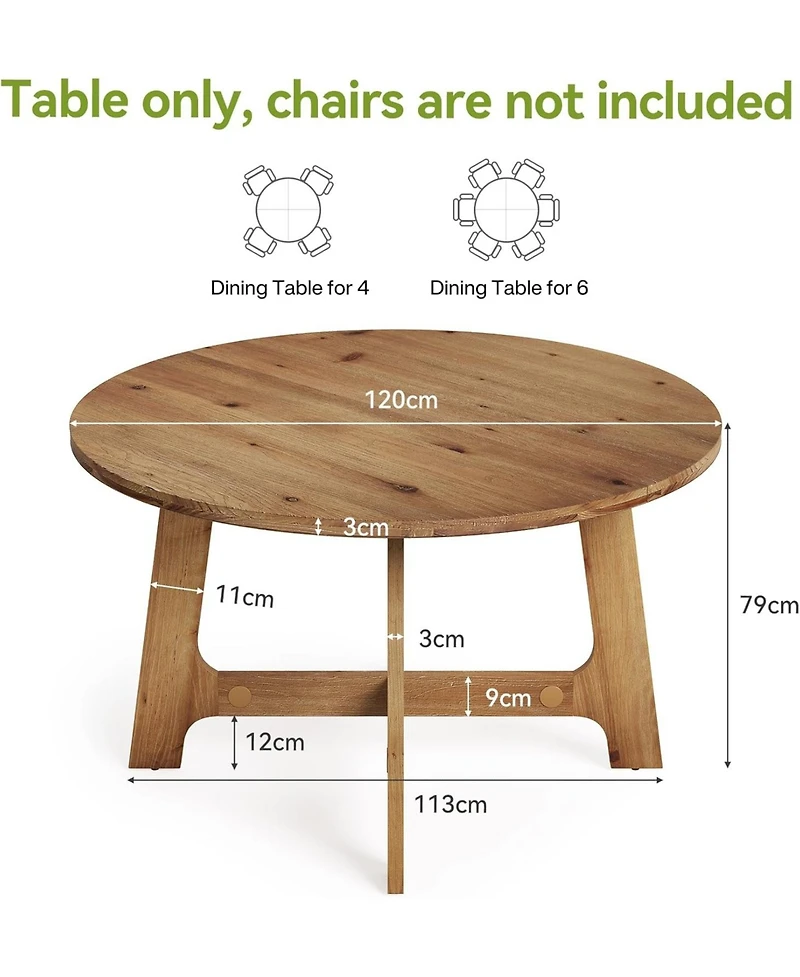 Tribesigns Solid Wood Round Dining Table for 4, 47 Inch table with wood pedestal base, dinner table for dining room, kitchen, living room Table Only