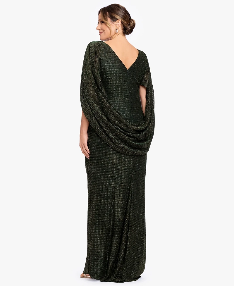 Betsy & Adam Plus Size Stretchy Glitter Metallic Gown