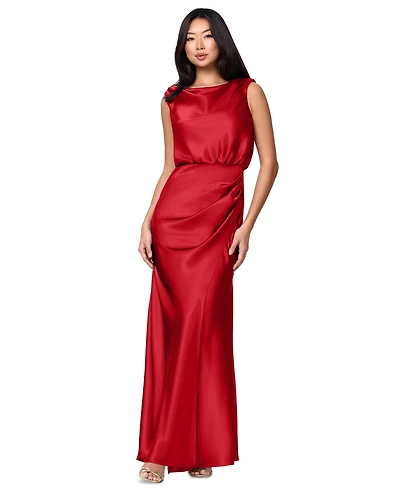 Betsy & Adam Plus Ruched Cowl Neck Sleeveless Gown