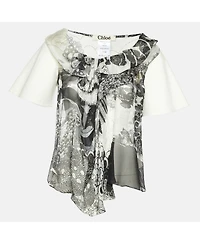 Chloe Women's Short-Sleeve Monochrome-Print Chiffon and Canvas Paneled Blouse
