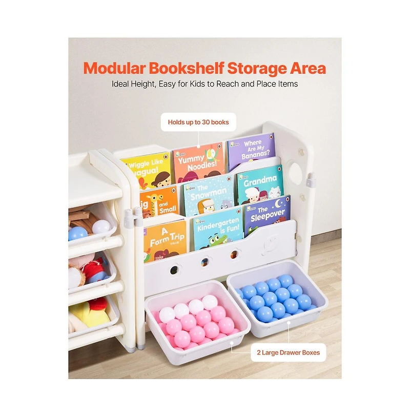 Slickblue Kids Toy Storage Organizer with Bookshelf and 10 Movable Plastic Bins