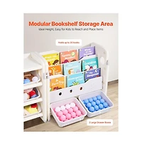 Slickblue Kids Toy Storage Organizer with Bookshelf and 10 Movable Plastic Bins