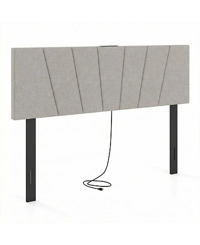 Sugift Queen and Full Size Geometric Upholstered Headboard with 2 Ac Outlets Usb and Type-c Ports