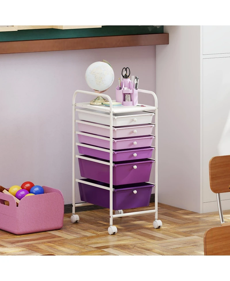 Sugift Multifunctional 6-Drawer Rolling Storage Cart Organizer