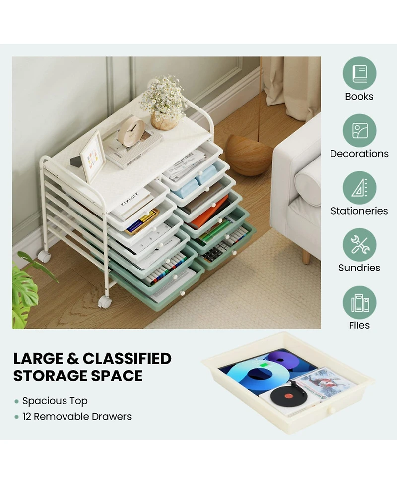 Sugift 12 Drawer Rolling Storage Cart for Home and Office