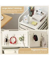 Sugift 14-Drawer Rolling Storage Cart with Metal Tabletop and Pegboard