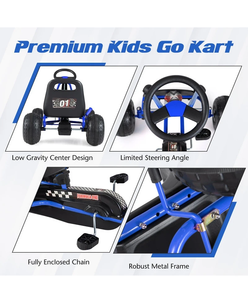 Sugift Kids 4-Wheel Pedal Go Kart with Adjustable Seat and Multi-Terrain Wheels, Ages 3-8
