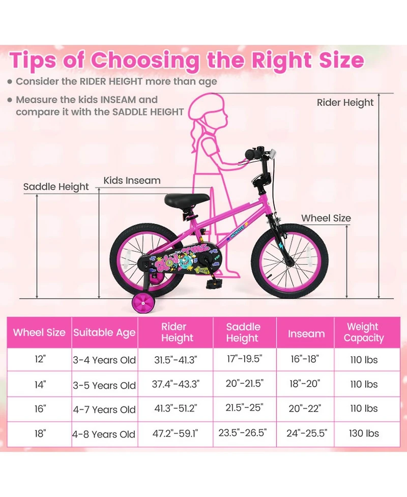 Sugift 16" Kids Bike with Detachable Training Wheels, Dual-Brake Control, Monster-Themed Graphics, Ages 4-7