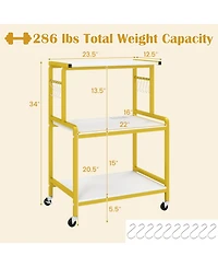 Hongge 3-Tier Rolling Microwave Cart with Charging Station and 10 Storage Hooks