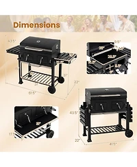 Hongge 752 Square Inches Charcoal Grill with Lifting Charcoal Trays Folding Side Tables and Wheels