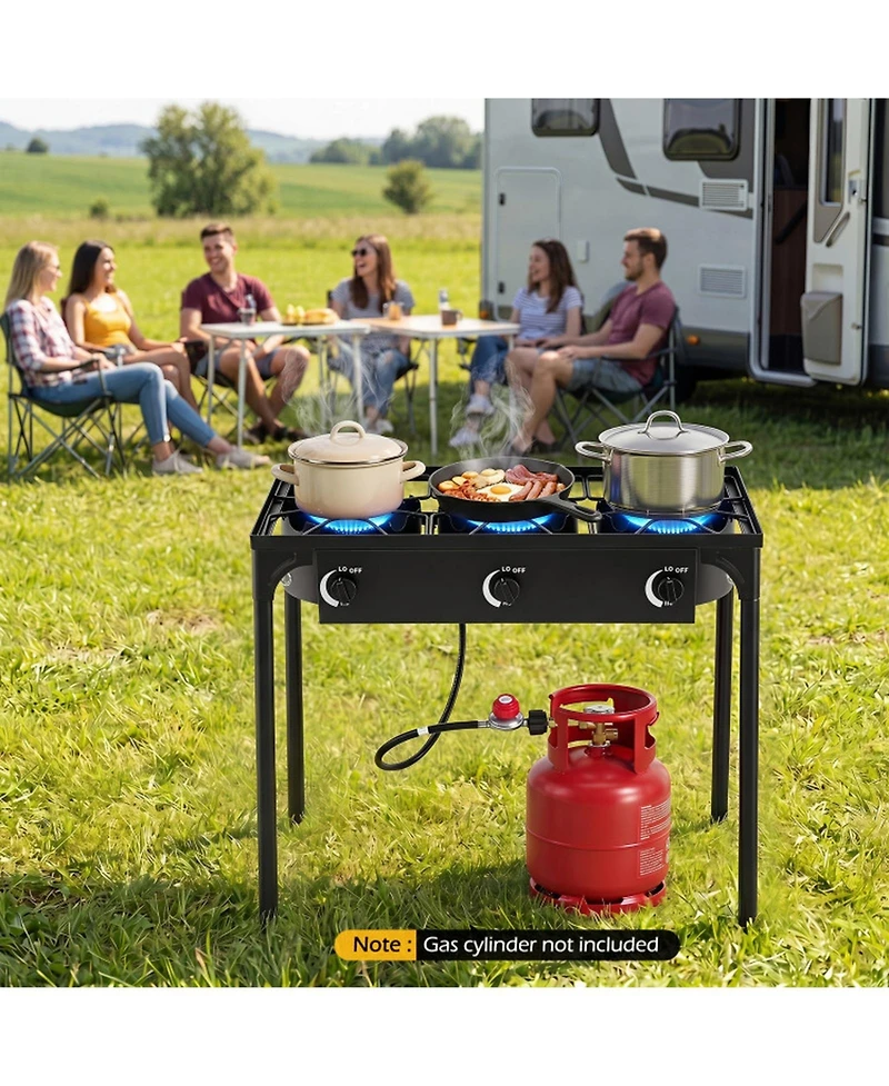 Hongge 3 Burner Propane Stove 240000 Btu with Adjustable Regulator and Hose for Camping