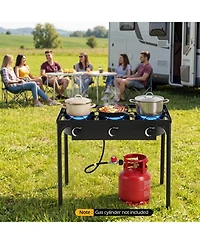 Hongge 3 Burner Propane Stove 240000 Btu with Adjustable Regulator and Hose for Camping