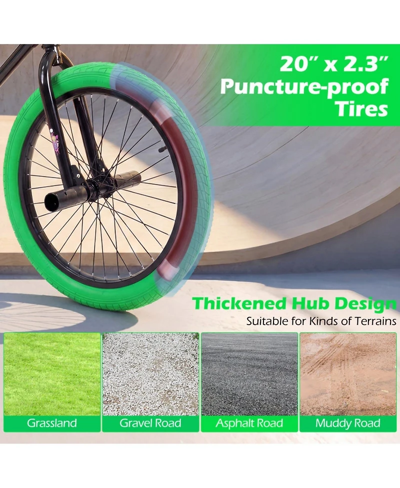 Hongge 20-Inch Freestyle Trick Bike with 360-Degree Steering and 4 Pegs, Ages 8+