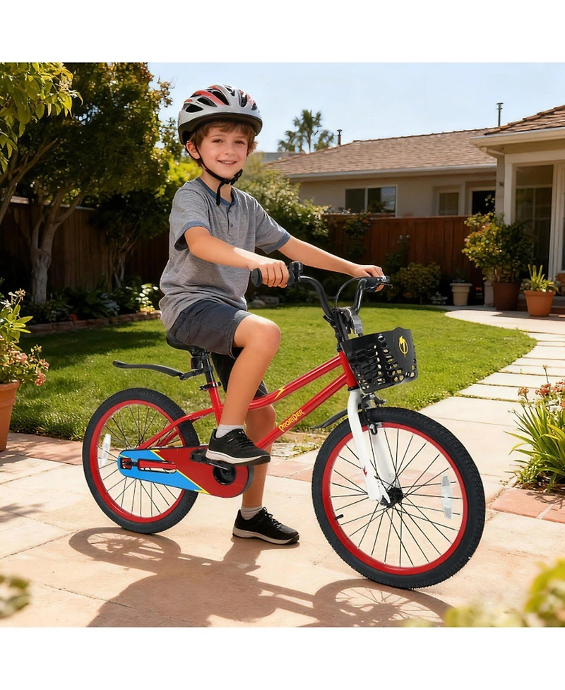 Hongge 20-Inch Height-Adjustable Kids Bike with Dual Brakes, Storage Basket, 143 lbs. Capacity, Ages 8+