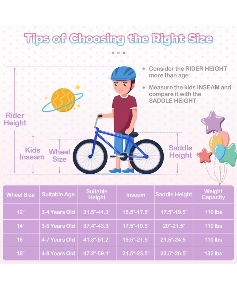 Hongge 16-Inch Girls Bike with Mermaid Streamers and Training Wheels, Ages 4-7