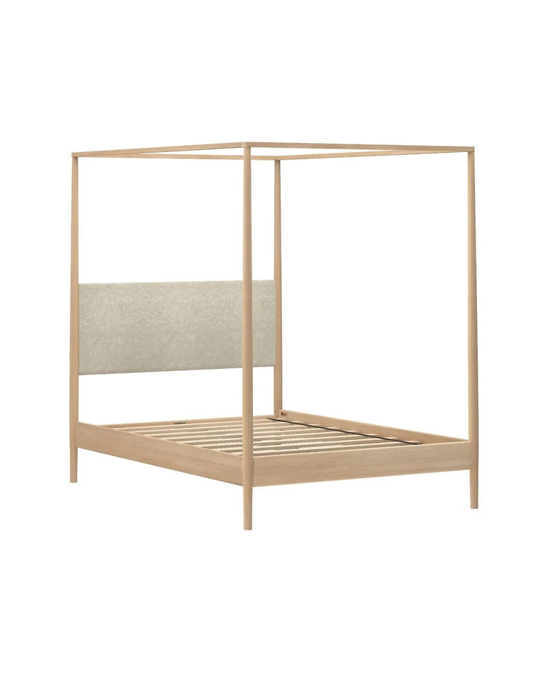 Plank+Beam Harbor Full Canopy Bed with Upholstered Headboard, Swiss Coffee